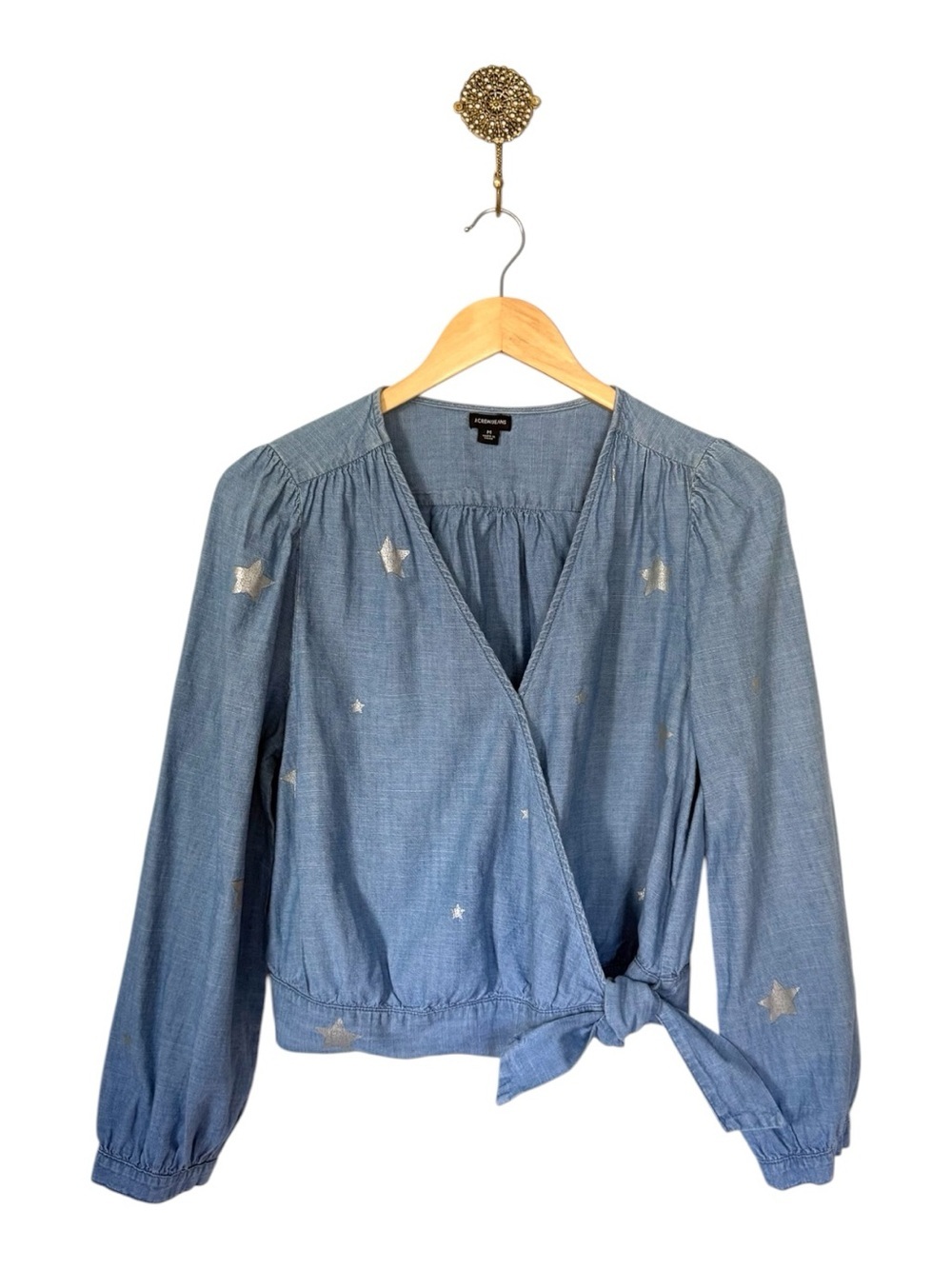 ✨ J.Crew Chambray Wrap Top | Metallic Star Print | Size M | Excellent Condition